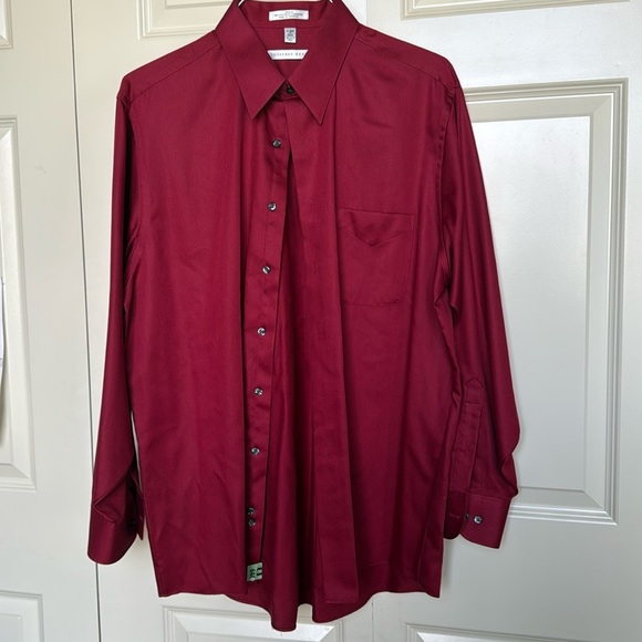 Geoffrey Beene sateen button up shirt red burgundy Long sleeved XL 17 34/35 - Picture 1 of 5